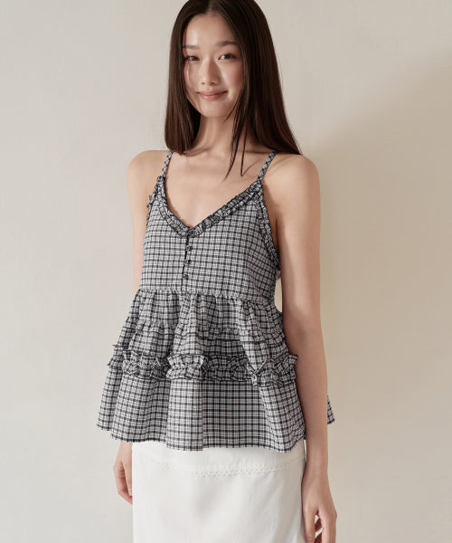MUSINSA STANDARD WOMAN MUSINSA STANDARD WOMAN Women's Check Frill Sleeveless Top (Size)