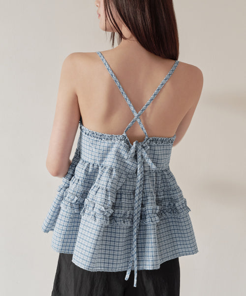 MUSINSA STANDARD WOMAN MUSINSA STANDARD WOMAN Women's Check Frill Sleeveless Top (Size)