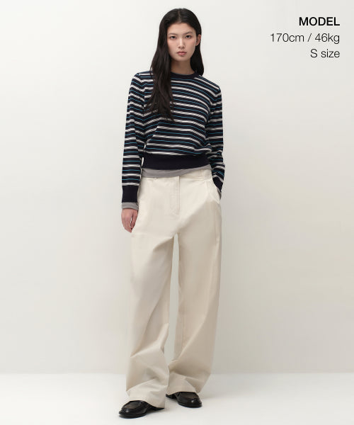 MUSINSA STANDARD WOMAN MUSINSA STANDARD WOMAN Women's Multi-Stripe Crew Neck Knit [Navy] Size M