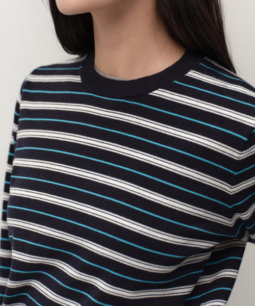 MUSINSA STANDARD WOMAN MUSINSA STANDARD WOMAN Women's Multi-Stripe Crew Neck Knit [Navy] Size M