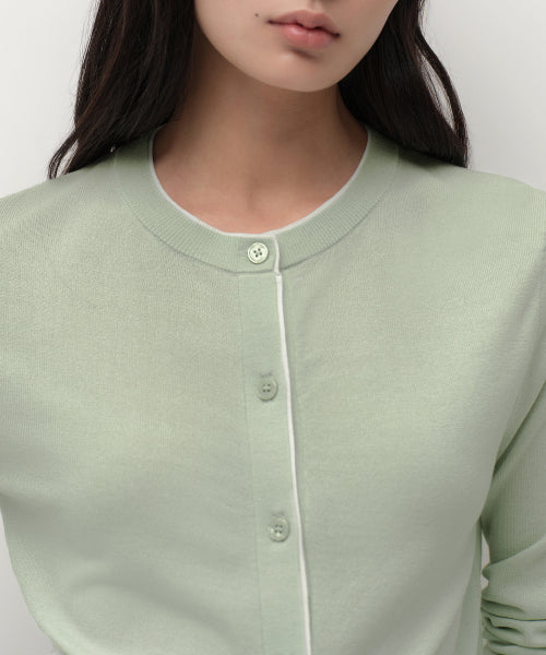 MUSINSA STANDARD WOMAN MUSINSA STANDARD WOMAN Cardigan Layered Round Neck [Pale Green]