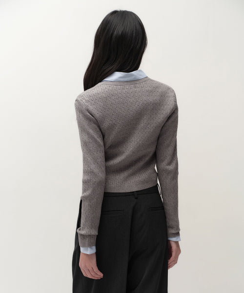 MUSINSA STANDARD WOMAN MUSINSA STANDARD WOMAN Women's Cable Round Neck Cardigan [Medium Gray]