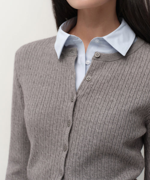 MUSINSA STANDARD WOMAN MUSINSA STANDARD WOMAN Women's Cable Round Neck Cardigan [Medium Gray]