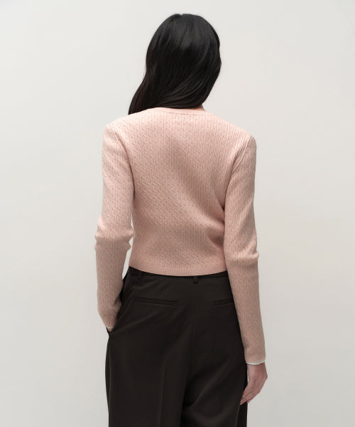MUSINSA STANDARD WOMAN MUSINSA STANDARD WOMAN Women's Cable Round Neck Cardigan [Light Pink]