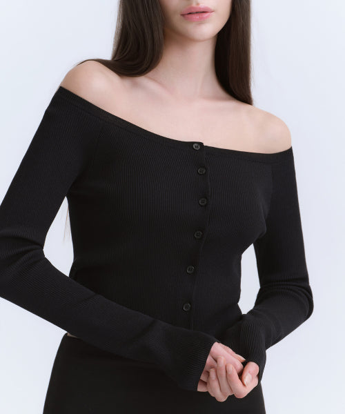 MUSINSA STANDARD WOMAN MUSINSA STANDARD WOMAN Cardigan slim off-shoulder black