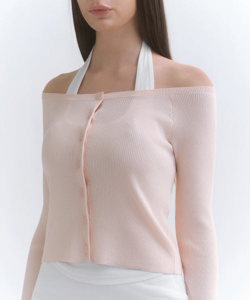 MUSINSA STANDARD WOMAN MUSINSA STANDARD WOMAN Cardigan Women's slim off-shoulder light pink
