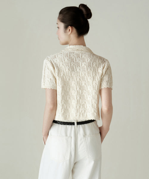 MUSINSA STANDARD WOMAN MUSINSA STANDARD WOMAN Cardigan Square Crochet Collared Butter Cream