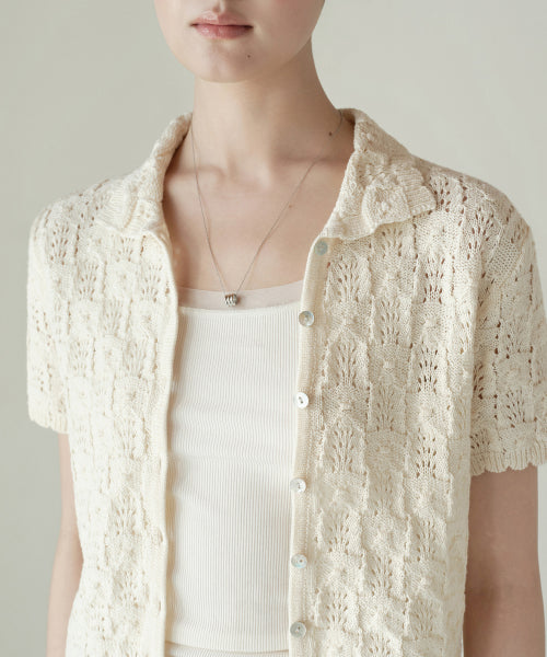 MUSINSA STANDARD WOMAN MUSINSA STANDARD WOMAN Cardigan Square Crochet Collared Butter Cream