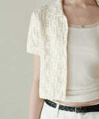 MUSINSA STANDARD WOMAN MUSINSA STANDARD WOMAN Cardigan Square Crochet Collared Butter Cream