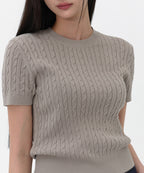 MUSINSA STANDARD WOMAN MUSINSA STANDARD WOMAN Women's Cable Crew Neck Short Sleeve Knit Light Warm Gray