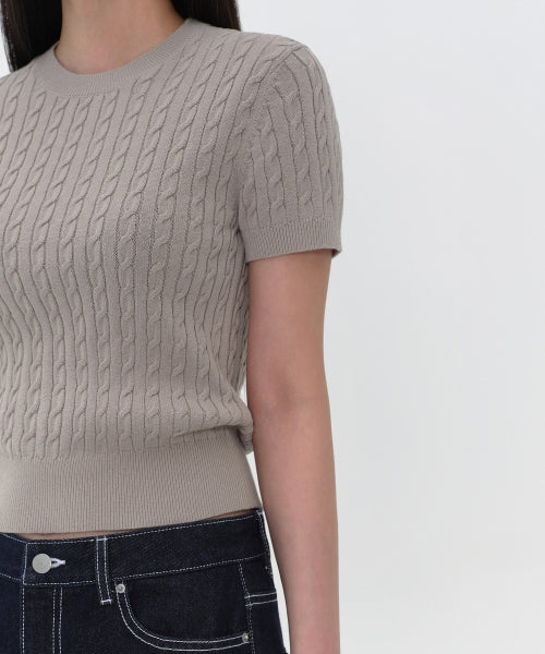 MUSINSA STANDARD WOMAN MUSINSA STANDARD WOMAN Women's Cable Crew Neck Short Sleeve Knit Light Warm Gray
