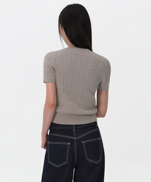 MUSINSA STANDARD WOMAN MUSINSA STANDARD WOMAN Women's Cable Crew Neck Short Sleeve Knit Light Warm Gray