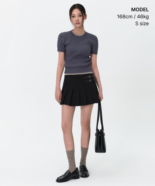 MUSINSA STANDARD WOMAN MUSINSA STANDARD WOMAN Women's Cable Crew Neck Short Sleeve Knit [Blue Gray]