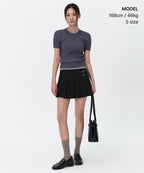 MUSINSA STANDARD WOMAN MUSINSA STANDARD WOMAN Women's Cable Crew Neck Short Sleeve Knit [Blue Gray]