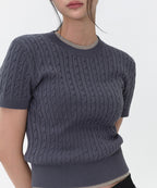 MUSINSA STANDARD WOMAN MUSINSA STANDARD WOMAN Women's Cable Crew Neck Short Sleeve Knit [Blue Gray]