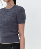 MUSINSA STANDARD WOMAN MUSINSA STANDARD WOMAN Women's Cable Crew Neck Short Sleeve Knit [Blue Gray]