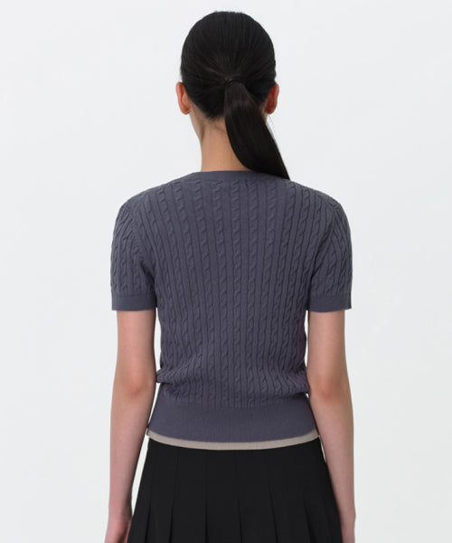 MUSINSA STANDARD WOMAN MUSINSA STANDARD WOMAN Women's Cable Crew Neck Short Sleeve Knit [Blue Gray]