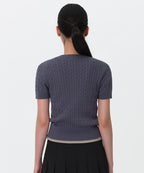 MUSINSA STANDARD WOMAN MUSINSA STANDARD WOMAN Women's Cable Crew Neck Short Sleeve Knit [Blue Gray]