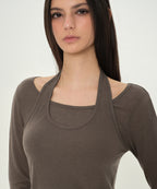 MUSINSA STANDARD WOMAN MUSINSA STANDARD WOMAN T-Shirt Halter Layered Long Sleeve [Brown]