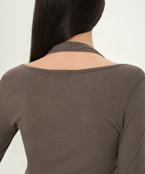 MUSINSA STANDARD WOMAN MUSINSA STANDARD WOMAN T-Shirt Halter Layered Long Sleeve [Brown]