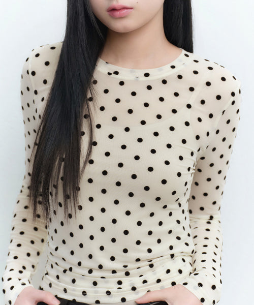 MUSINSA STANDARD WOMAN MUSINSA STANDARD WOMAN Women's Polka Dot Sheer Long Sleeve T-Shirt [Cream]