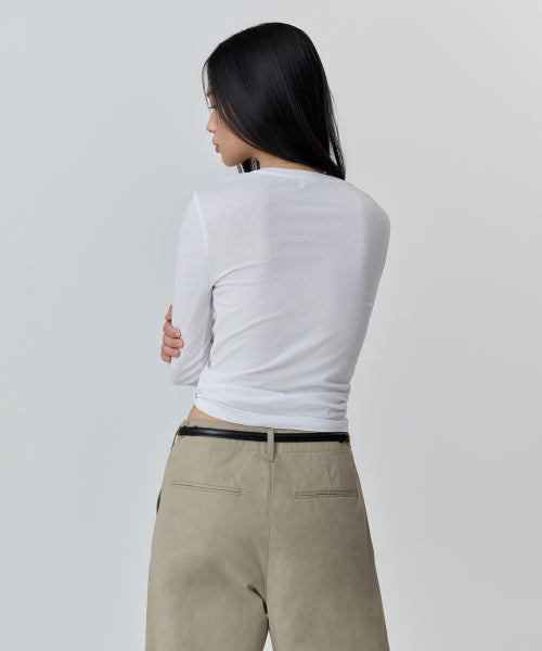 MUSINSA STANDARD WOMAN MUSINSA STANDARD WOMAN Women's Sheer Slim Long Sleeve T-Shirt (White)