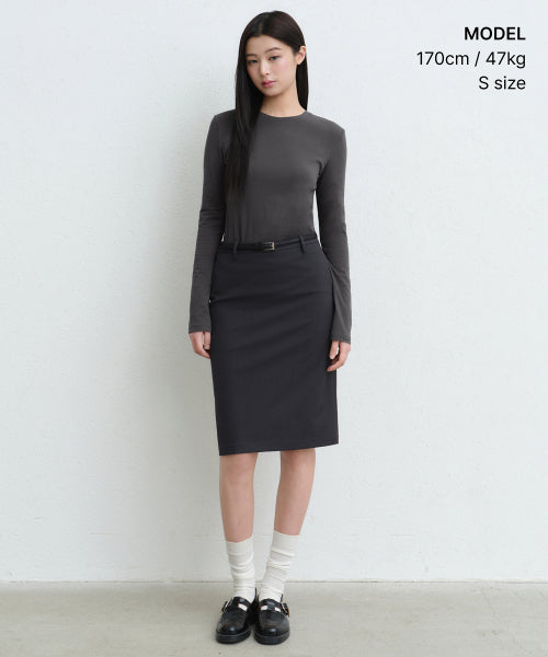 MUSINSA STANDARD WOMAN MUSINSA STANDARD WOMAN Women's Sheer Slim Long Sleeve T-Shirt (Dark Gray)