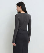 MUSINSA STANDARD WOMAN MUSINSA STANDARD WOMAN Women's Sheer Slim Long Sleeve T-Shirt (Dark Gray)