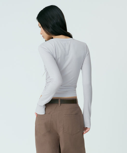 MUSINSA STANDARD WOMAN MUSINSA STANDARD WOMAN Sheer Slim Long Sleeve T-Shirt (Blue Gray)