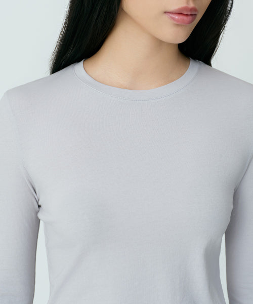 MUSINSA STANDARD WOMAN MUSINSA STANDARD WOMAN Sheer Slim Long Sleeve T-Shirt (Blue Gray)