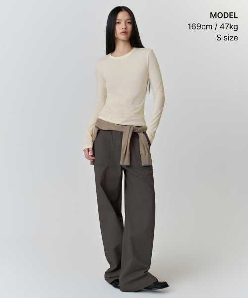 MUSINSA STANDARD WOMAN MUSINSA STANDARD WOMAN Sheer Slim Long Sleeve T-Shirt (Butter Cream)