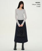 MUSINSA STANDARD WOMAN MUSINSA STANDARD WOMAN Ombre Check Maxi Skirt (Navy)
