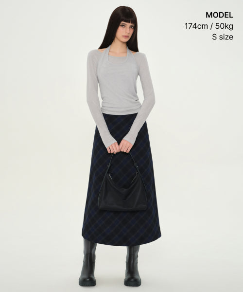 MUSINSA STANDARD WOMAN MUSINSA STANDARD WOMAN Ombre Check Maxi Skirt (Navy)