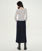 MUSINSA STANDARD WOMAN MUSINSA STANDARD WOMAN Ombre Check Maxi Skirt (Navy)