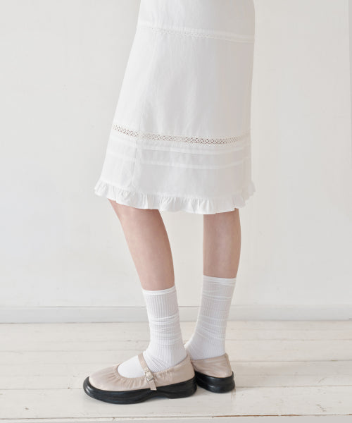 MUSINSA STANDARD WOMAN MUSINSA STANDARD WOMAN Women's Poplin Lace Trim Knee Length Skirt