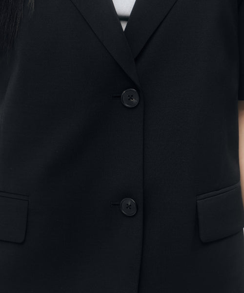 MUSINSA STANDARD WOMAN MUSINSA STANDARD WOMAN Women's Slick Belted Short Sleeve Blazer [Black] - Size XS