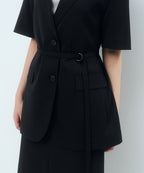 MUSINSA STANDARD WOMAN MUSINSA STANDARD WOMAN Women's Slick Belted Short Sleeve Blazer [Black] - Size XS