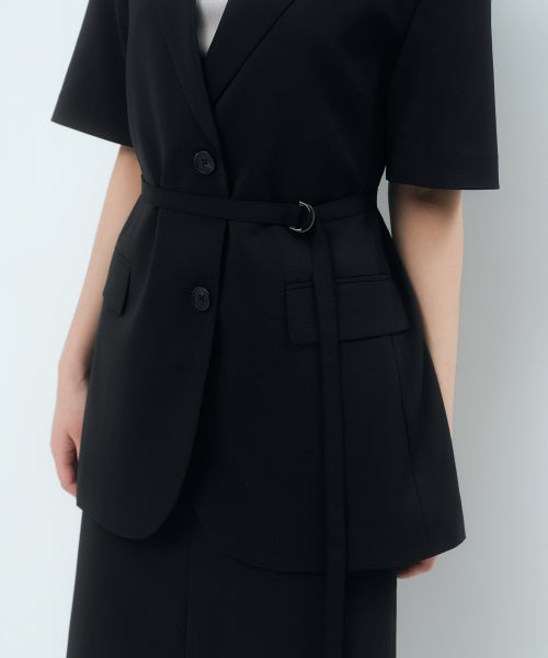 MUSINSA STANDARD WOMAN MUSINSA STANDARD WOMAN Women's Slick Belted Short Sleeve Blazer [Black] - Size XS
