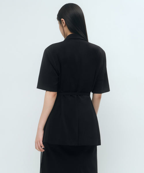 MUSINSA STANDARD WOMAN MUSINSA STANDARD WOMAN Women's Slick Belted Short Sleeve Blazer [Black] - Size XS