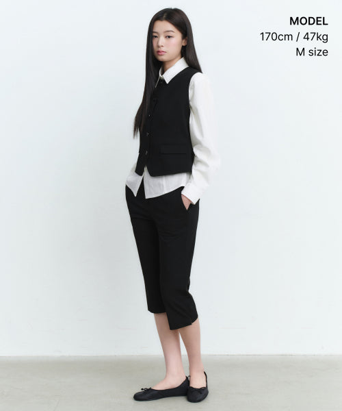 MUSINSA STANDARD WOMAN MUSINSA STANDARD WOMAN Women's Round Neck Tailored Vest [Black]