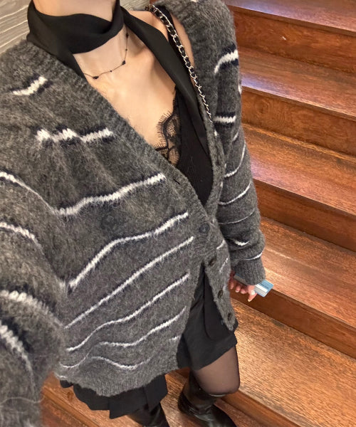 MIXXO MIXXO Hairy Striped Cardigan Women S