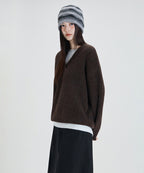 MIXXO MIXXO V-neck loose fit ribbed pullover (C)