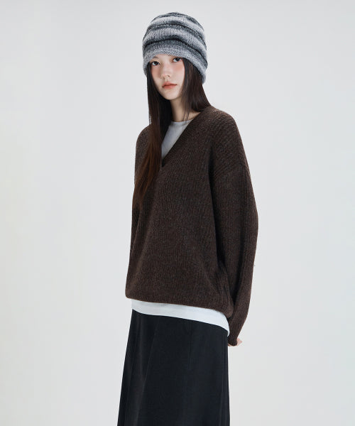 MIXXO MIXXO V-neck loose fit ribbed pullover (C)