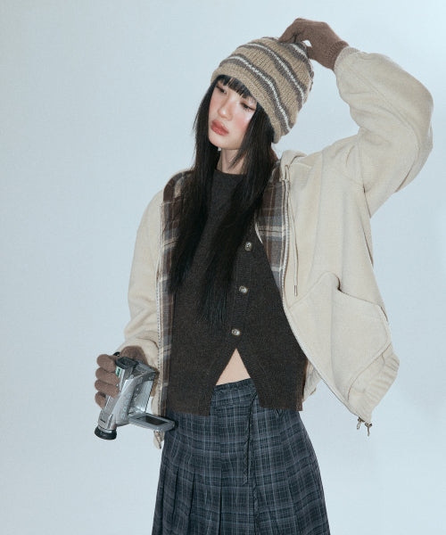 MIXXO MIXXO Hoodie Check Color Fleece Zip-Up (C, S)