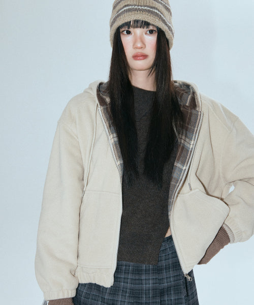 MIXXO MIXXO Hoodie Check Color Fleece Zip-Up (C, S)