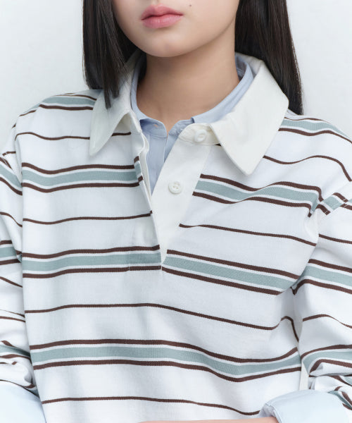 MUSINSA STANDARD WOMAN MUSINSA STANDARD WOMAN Women's Relaxed Multi-Stripe Rugby Shirt (White)
