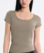 MUSINSA STANDARD WOMAN MUSINSA STANDARD WOMAN T-Shirt Slim Scoop Neck [Dusty Beige] - Size S