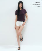 MUSINSA STANDARD WOMAN MUSINSA STANDARD WOMAN Women's Layered Hem Slim T-Shirt [Plum]