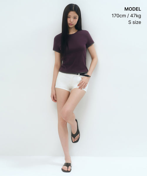 MUSINSA STANDARD WOMAN MUSINSA STANDARD WOMAN Women's Layered Hem Slim T-Shirt [Plum]