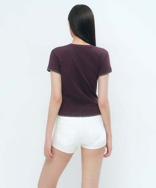 MUSINSA STANDARD WOMAN MUSINSA STANDARD WOMAN Women's Layered Hem Slim T-Shirt [Plum]